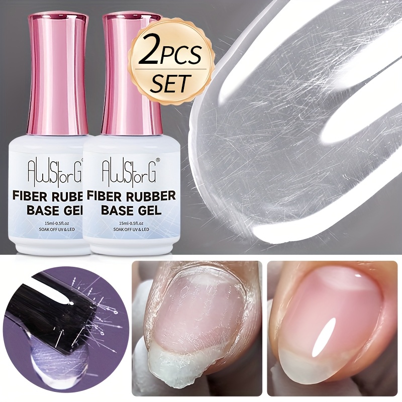 Awstorg 2pcs/set 15ml Fiber Rubber Base Nail Gel For Quick Building Construction Semi-permanent Varnish Manicure