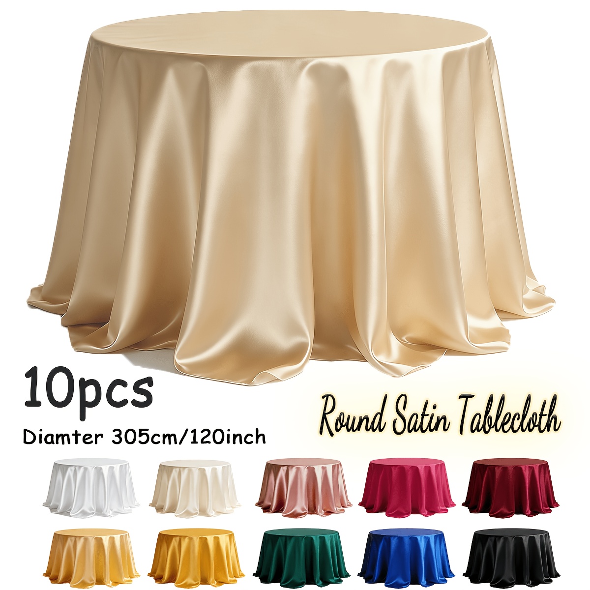 TEMU 10pcs Round Satin Tablecloth For Wedding, Party, Home Decor, Hotel Events - Romantic, Engagement, , Multiple Colors Are For , Diamter
