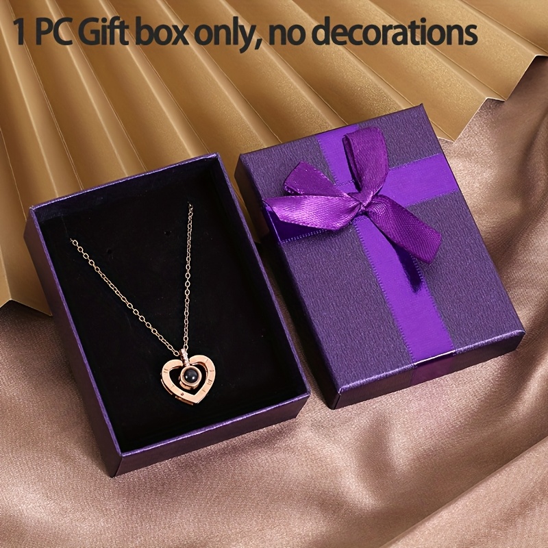TEMU 1pc Jewelry Paper Boxes Cardboard Rectangle Box Cases With Ribbon Bow For Birthday Wedding Earring Ring Necklace Bangle Bracelets Packaging 3.35