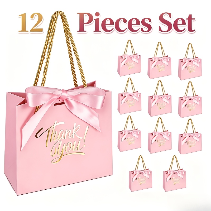 TEMU 12pcs Pink Foil-stamped European-style Wedding Gift Bags And Candy Boxes - Mini Handheld Gift Boxes, Ins-style Candy Pouches/favor Boxes For