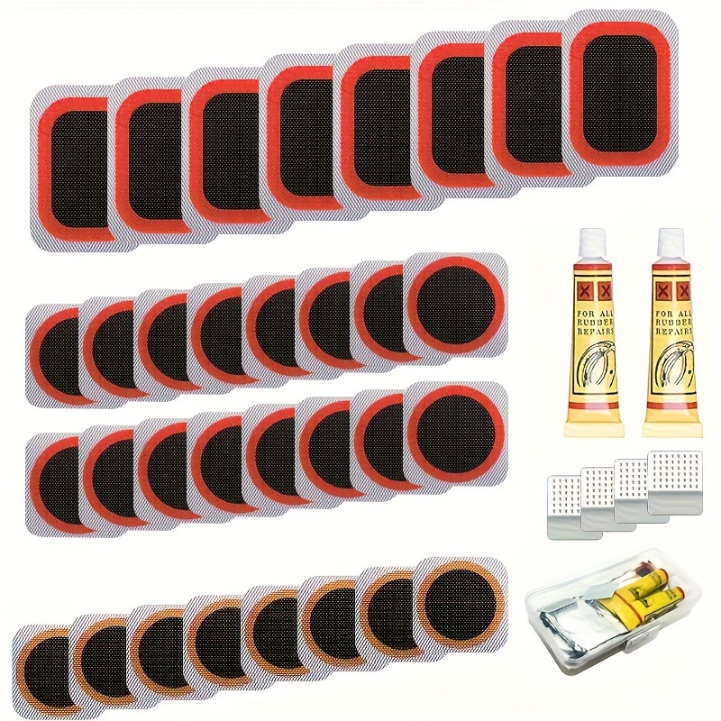 

32pcs Bike Tire Repair Kit - Bicycle Inner Tube Puncture Patch Kits With Patches, Metal Rasp, For Motorcycle Bmx Cycling Road Mountain Bicycle