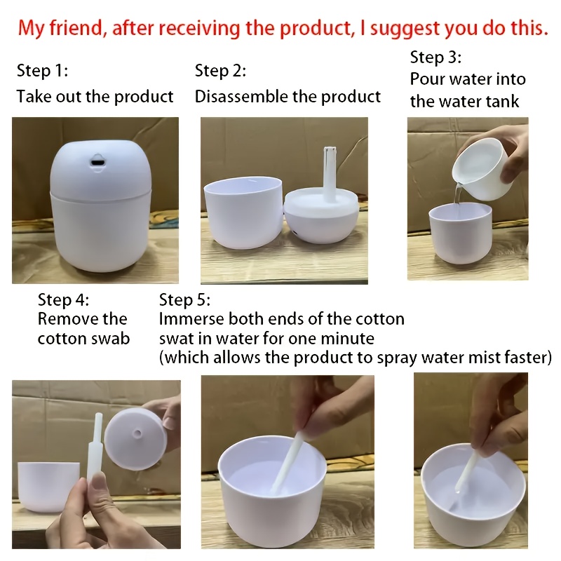 1pc Silent Humidifier with Night Light - No Fog, Compact Design for Baby'S Breathing, Moisturizing & Caring, Perfect for Bedrooms & Offices, Ideal Spring Festival Gift, Portable Humidifier, Office Humidity Solution, Modern Humidifier, Smooth Surface Humidifier