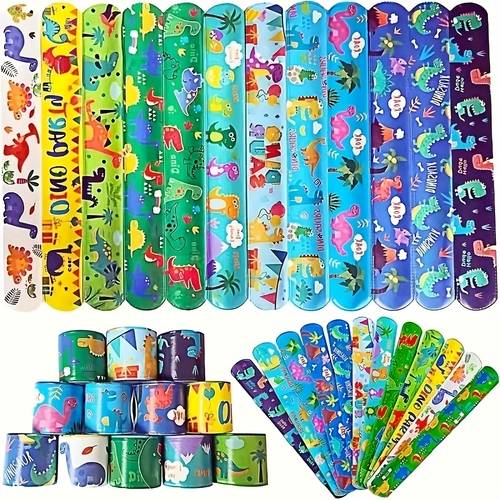gift for her him 12pcs colorful dinosaur slap bracelets fun party favors classroom rewards for theme events assorted designs with cartoon dinosaurs t rex and more pvc material no needed