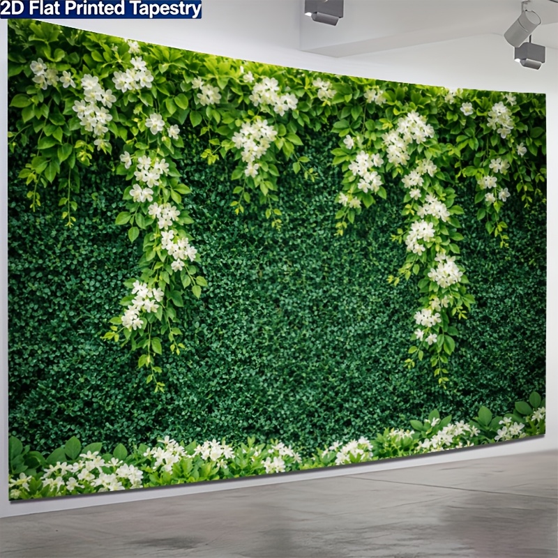 White Flower Draping Green Plant Wall Backdrop