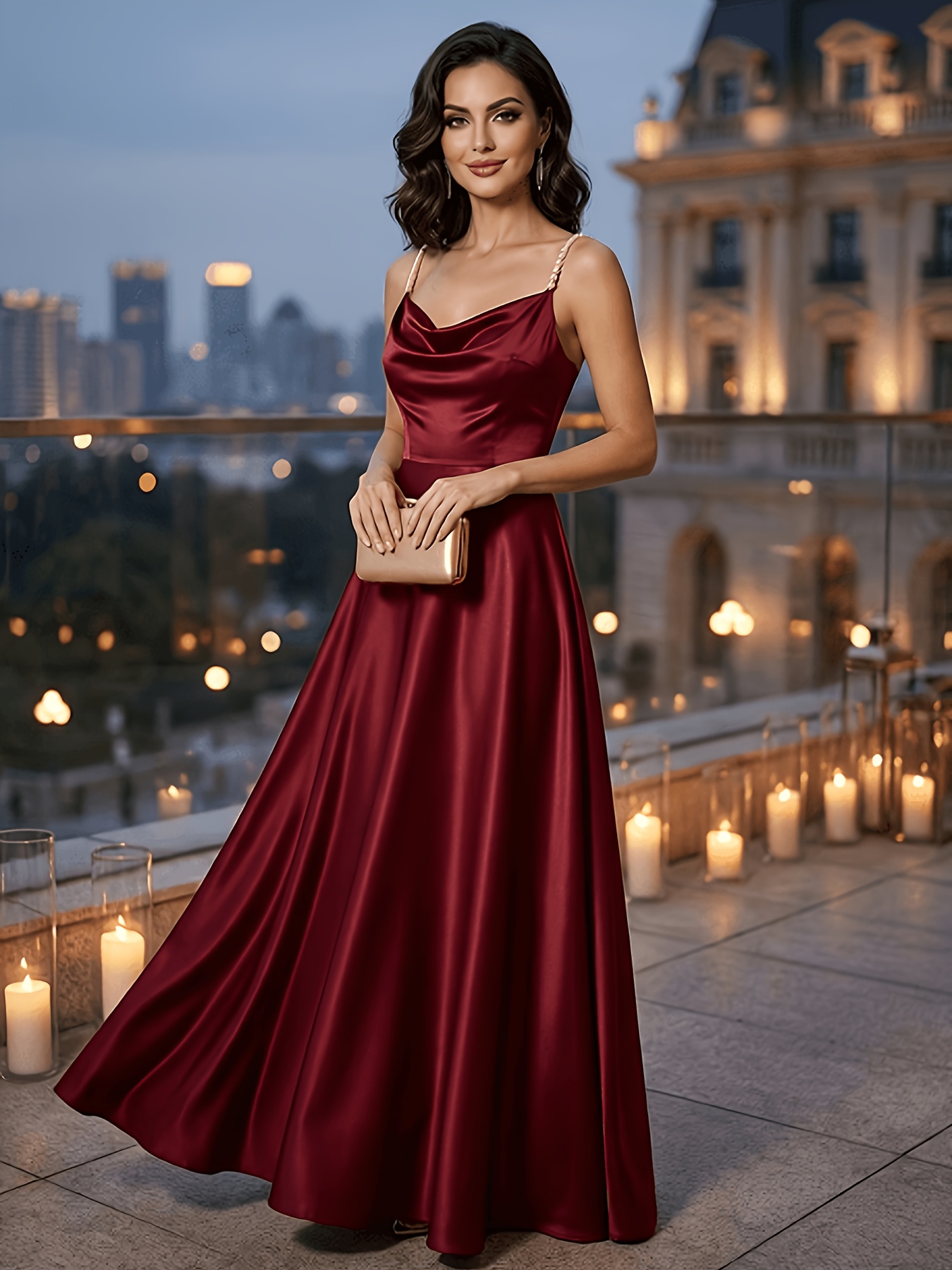 Satin Strapless Long Dress for Women, with Thin Spaghetti Straps and a  Flowing Satin Train, Featuring a Satin Evening Gown with a Draped Neckline,  an