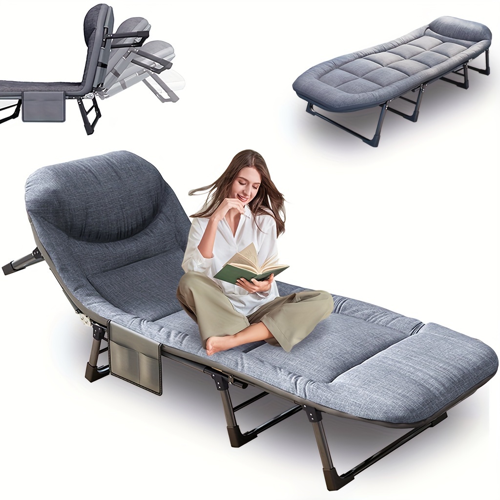 

Folding Sleeping Bed, 6-position Adjustment Portable Camping Cot, Reclining Lounge Chair, Comfortable Pillow&mattress, , Suitable For , Office Nap, Home, Tent Use.