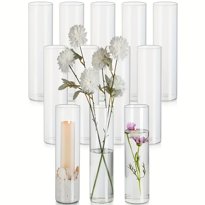 A 12pcs Glass Vase Set Featuring Elegant High- Flower Tubes, Perfect For Floating Candles And Desktop Hydroponic Plants. Ideal For Decorating Living Rooms, Dining Areas, And Offices