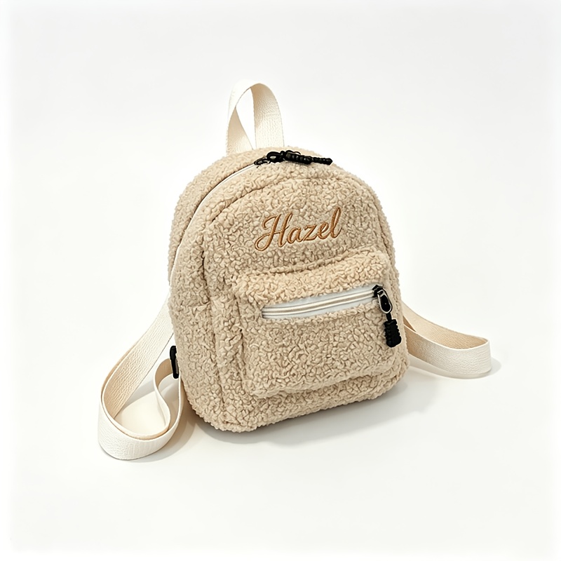 TEMU Gepersonaliseerde pluchen rugzak voor dames met naam/tekst & borduurwerk - Lichtgewicht geschikt voor school, reizen, cadeaus, kleine boekentas