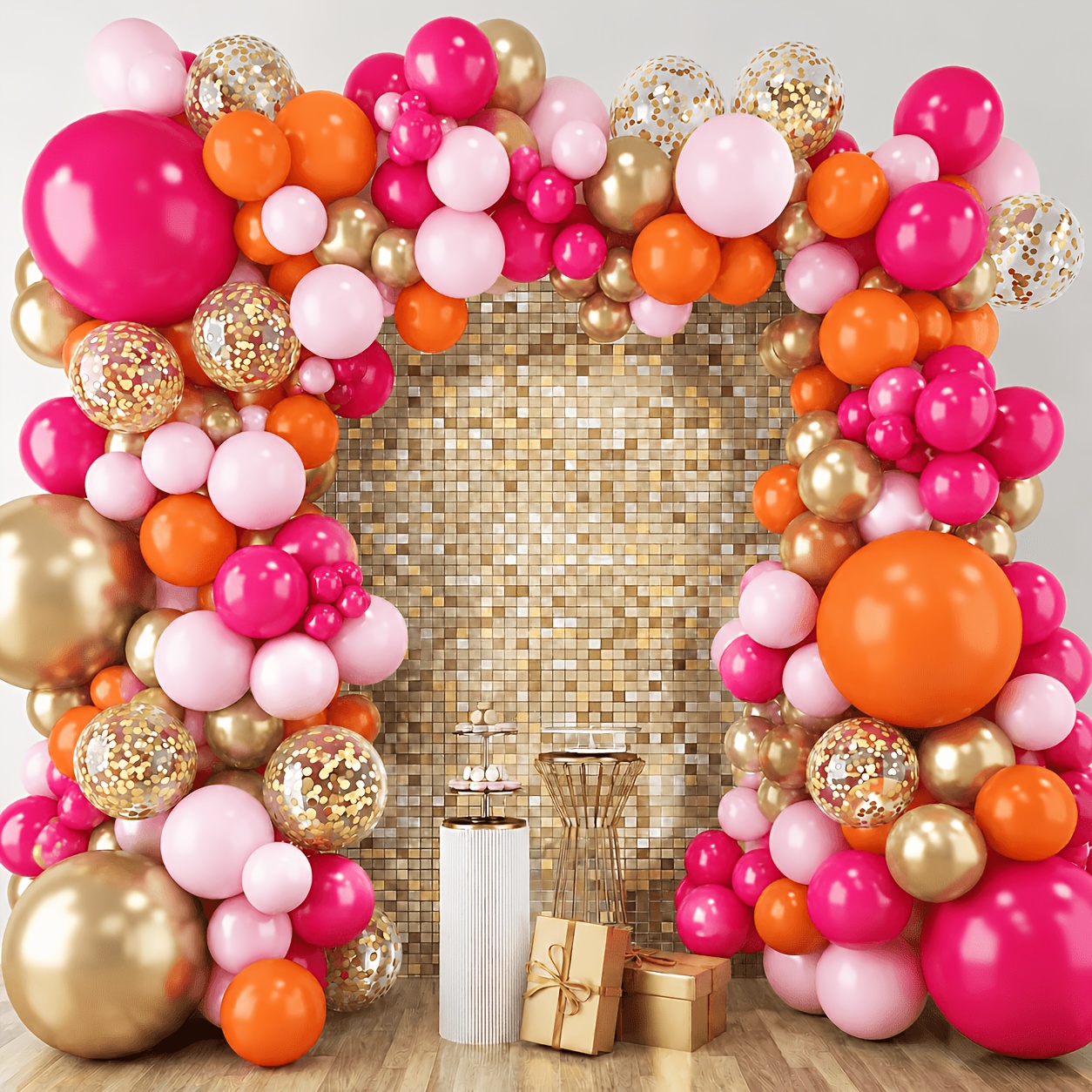 TEMU des et des remises de diplômes - Lot de 115 ballons en latex orange, rose et doré - 5 po, 10 po, 18 po - Convient pour anniversaire, mariage,