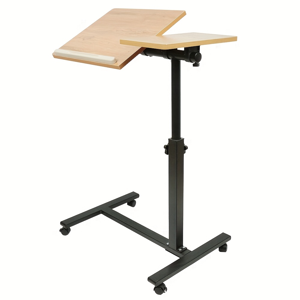 Rotatable Laptop Desk, 60×34.5cm, Height Adjustable 58-90cm, Mobile Lift Table With Casters, Natural