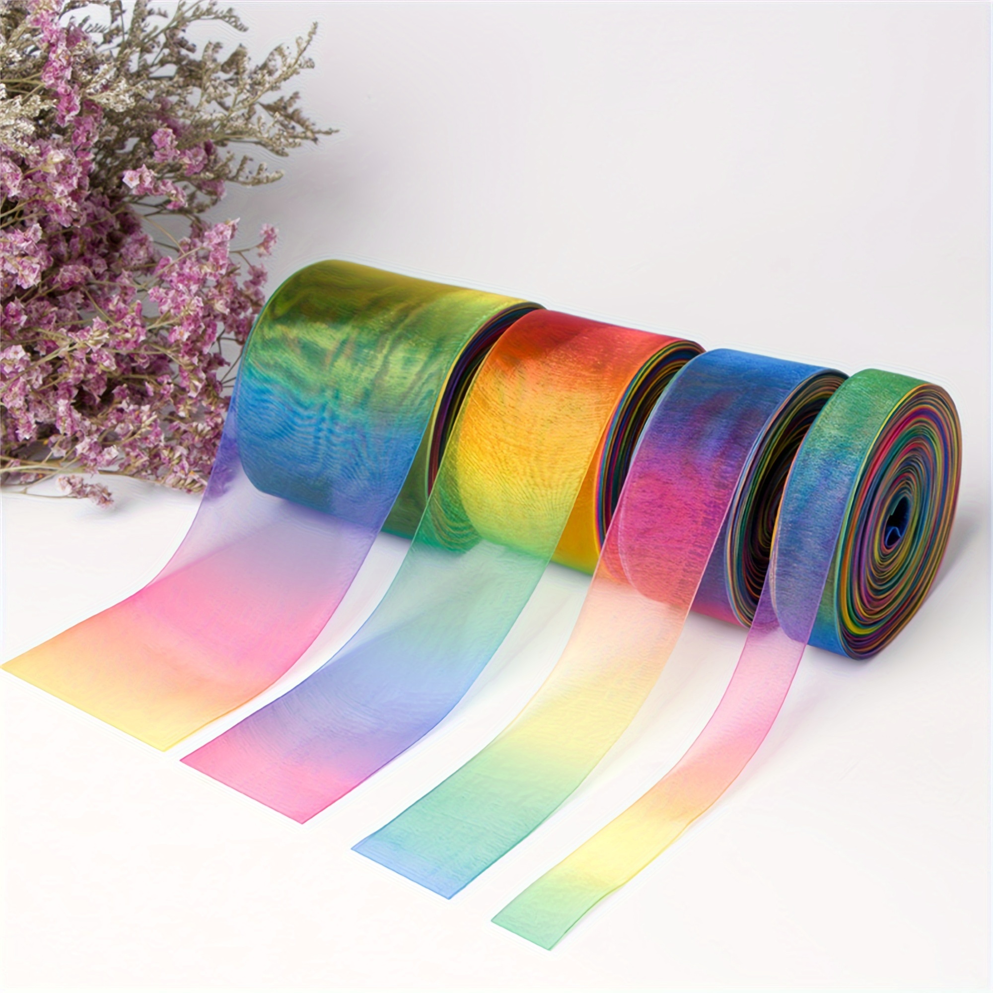 

1pc Rainbow Gradient Glitter Ribbon For Valentine's, Christmas, Wedding, Party Decorations, Gift Wrapping, Bouquet Ties, Diy Crafts & Handmade Flower Material
