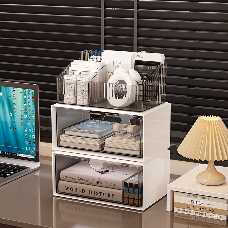 versatile use large capacity desk organizer with drawer multi layer transparent storage box for office supplies back to school organization Product details 8