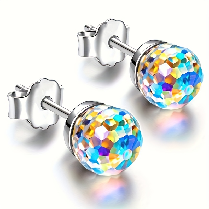 TEMU 1 Pair, Colorful Artificial Crystal Earrings 925 Silver Plated Wedding Earrings, Durable Earrings, Women And Girls Jewelry, Holiday Gift,