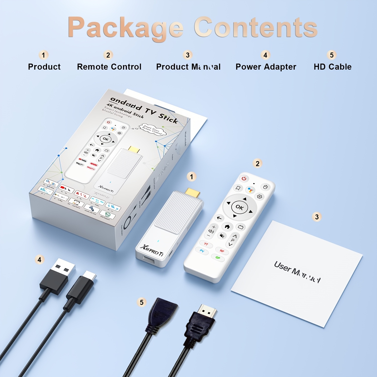 Clé TV intelligente ultra-mini X88PRO T1 blanche, nouveau modèle amélioré, design minimaliste, boîtier décodeur, Wi-Fi 6 double bande, processeur Rockchip RK3518, boîtier TV Internet, prend en charge 4K Ultra HD, lecteur TV, Android 14, sans fil 5.0+, télécommande à commande vocale