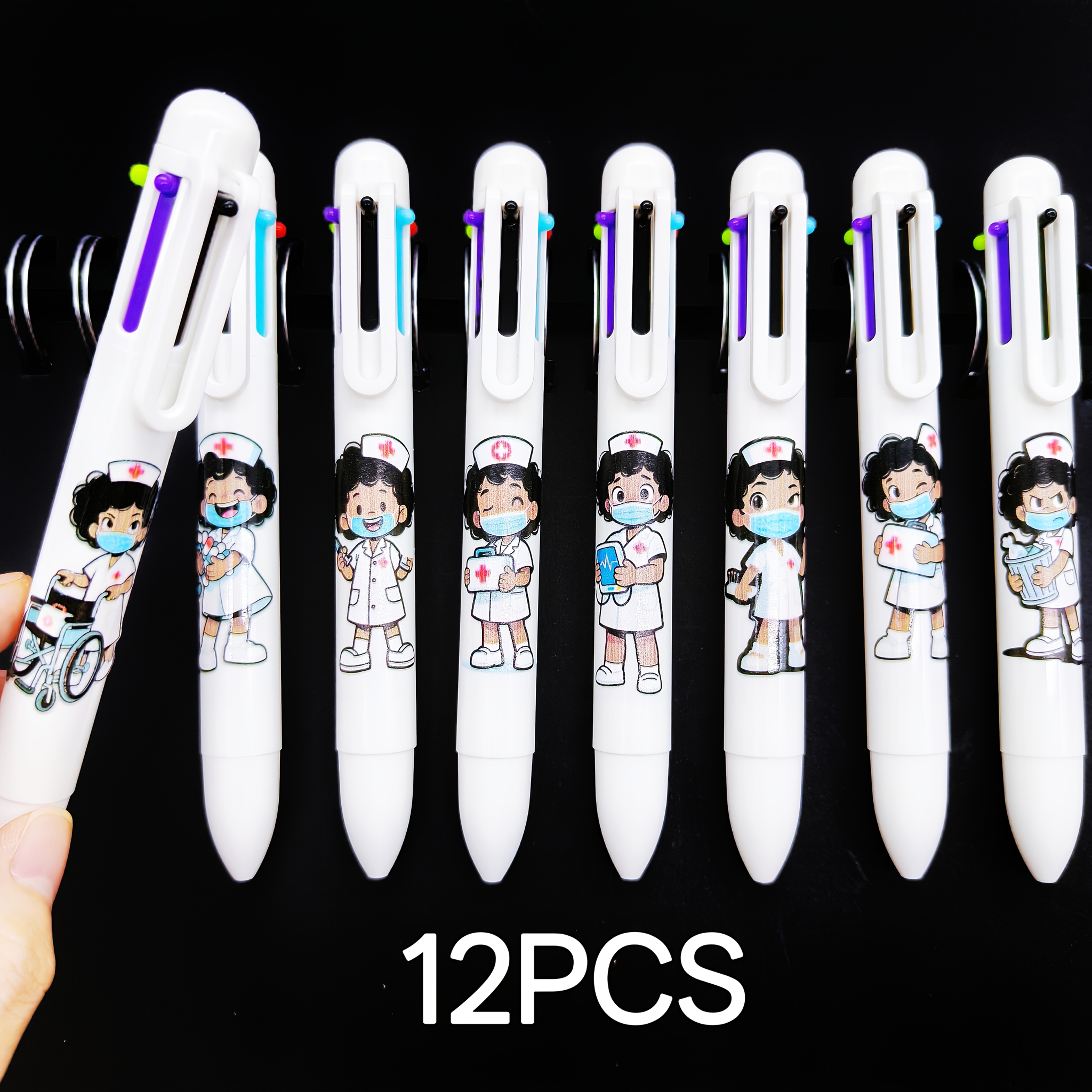 Image of 6/12pcs 6-color Ballpoint Pen Black Medical Theme Pen Stationery Office Gift Pen Back To 6-color Ballpoint Pen