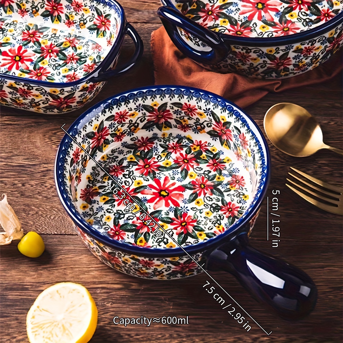 1pc Exotic Daisy Roasting Pan Vintage Style Ceramic Baking Dish with Blue  and Yellow Floral Patterns, Rectangular Tray for Oven and Microwave,