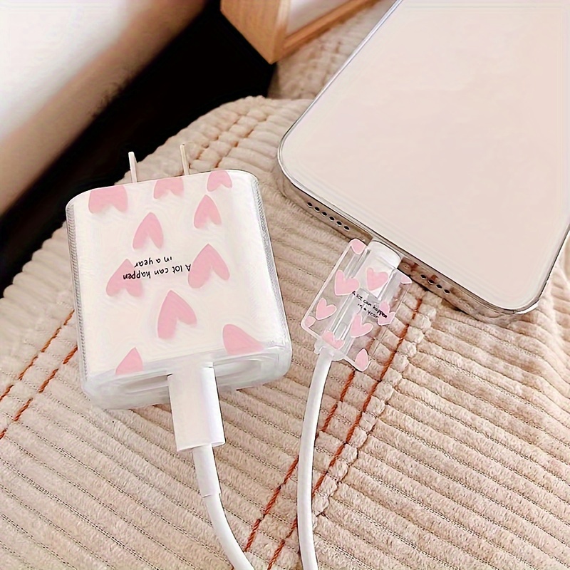 

2-piece Pink Heart Charger Protective Cover Set With 20w Protector - Compatible With 14 15 - Tpu Material Without Battery - And Stylish Accessory Protection