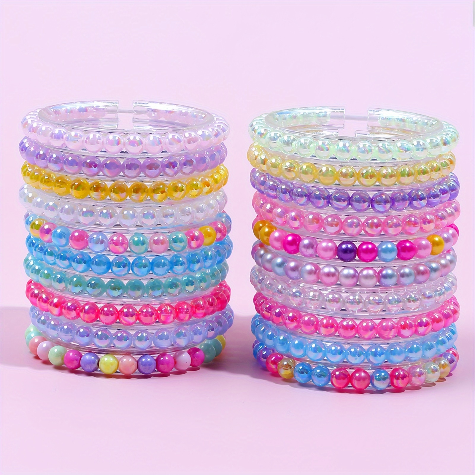 

20-pack Color Plastic Beaded Bracelet Sets With & Heart Charms - Party Favor Accessories For 3-12, Fillers, Classroom Prizes, Birthday, Easter, Christmas Gifts