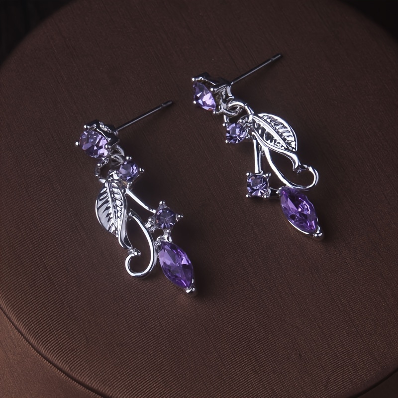 fitted lace wedding dress Chiara Dewdrop Earrings in Amethyst Purple and Crystal Blue