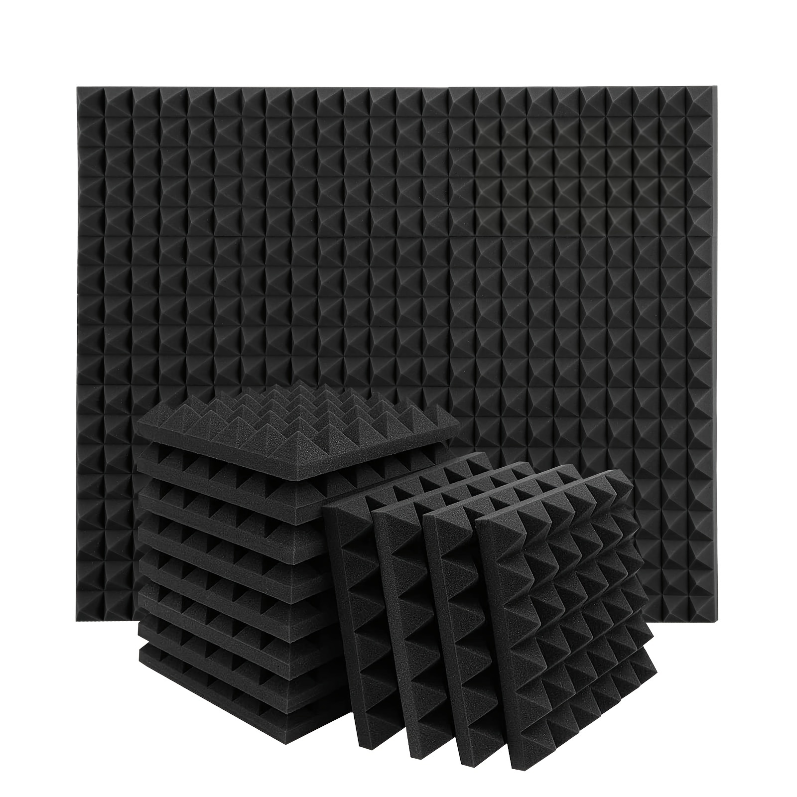 

24pcs Black 30*30*5cm Sound Insulation Foam Board High Density Flame Retardant Pyramid Sound Absorbing Cotton Sound Absorbing Board For Piano Room Dance Rehearsal Room Sound Insulation Wall Board