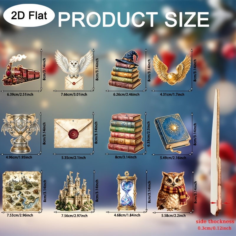 TEMU 2d Flat 12pcs/set Of Harry Potter Christmas-themed Wooden Christmas Ornaments, With Strings, Perfect For Decorating Christmas Trees, Doors, And