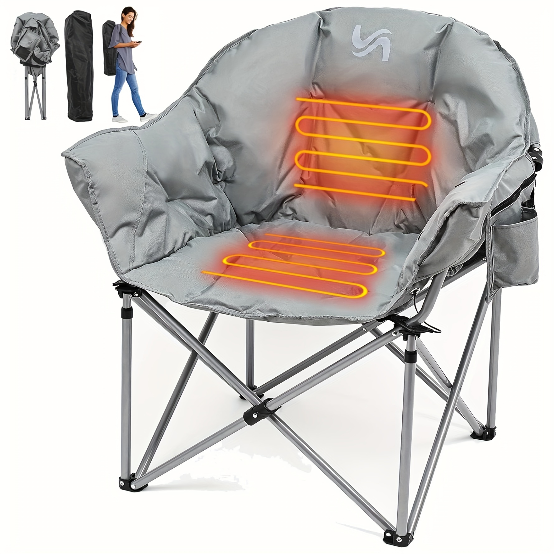 

Mophoto Heated Camping Chair, Portable Heated Camping Chairs Outdoor, Padded Oversized Heated Folding Chairs Outdoor Sports, Heating Lawn Chair Patio Lounge Chairs For Adults