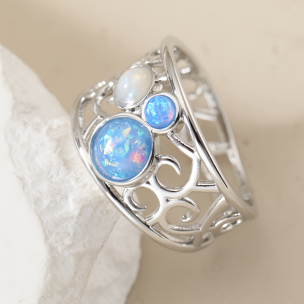 Simple Women's Wide-band Ring with Openwork Filigree