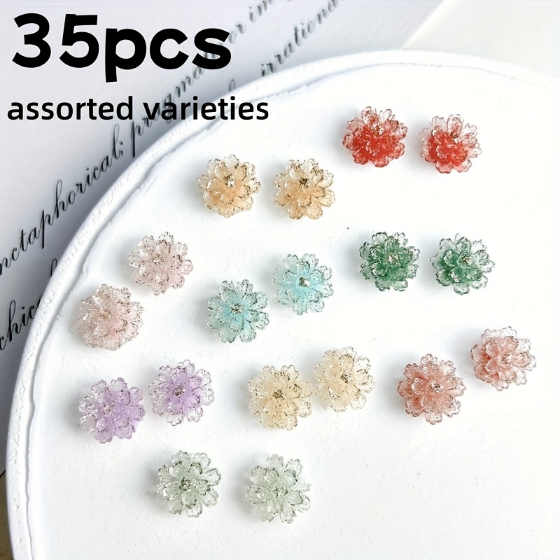 TEMU Ensemble de décoration pour nail art, 35 pièces, boutons de fleurs en résine phosphorescentes (couleurs aléatoires) - Fleurs de prunier et 3D ,