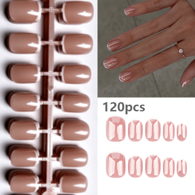 E-shop 120 Stück Ultra-Kurze Press-On Nagel, Nude Künstliche Nägel, Dünne Weiße French Tip Design Press-On Nagel, Natürlicher Stil Wiederverwendbare