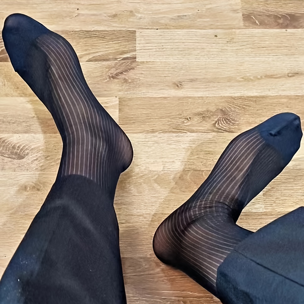 

1 Pair/5 Pairs Men's Silk Stockings Business Loose-fitting Striped Men's Thin Breathable And Refreshing Socks