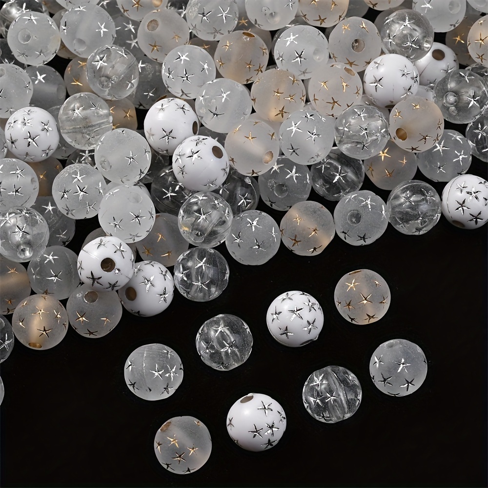 100pcs 8mm Acrylic Star Pattern Beads in Gold Starry Sky Design for Jewelry Making and Crafts