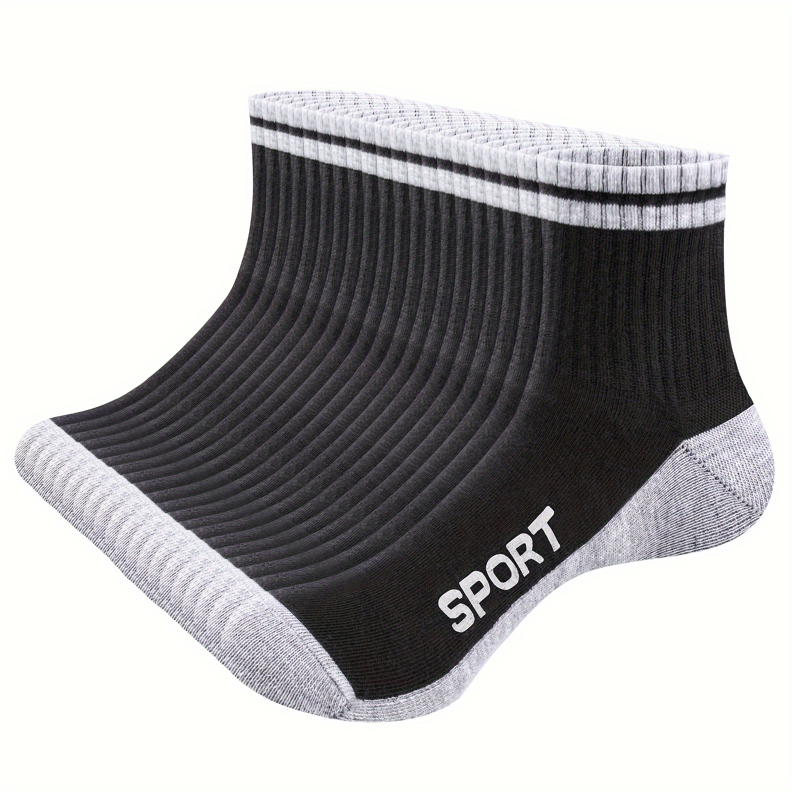 

20 Pairs Of Men's Mid Crew Socks Athletic Casual Men's Breathable Short Socks For All Black White