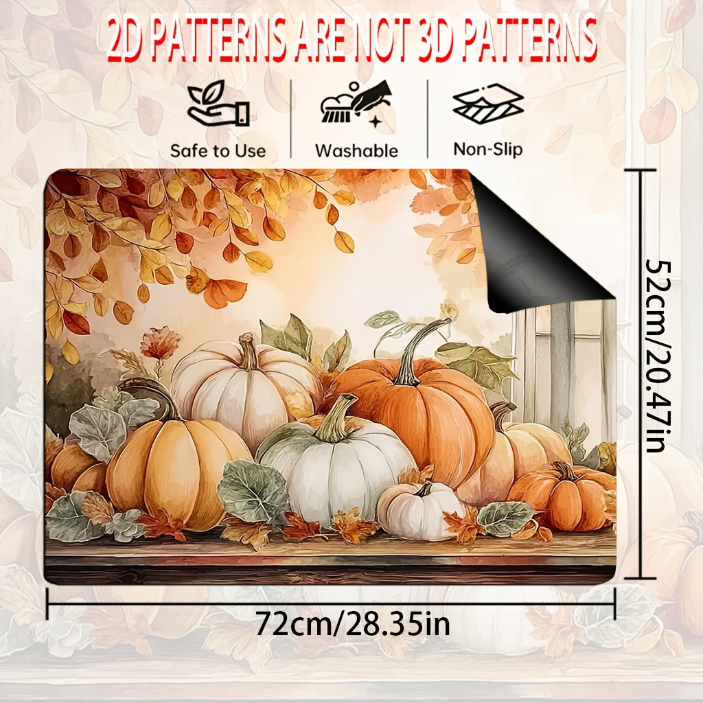 TEMU Single Piece, Two-dimensional Flat Printed Kitchen Stove Cover Featuring An Autumn Pumpkin And Foliage Design, Versatile For Use As An Oven Mat,