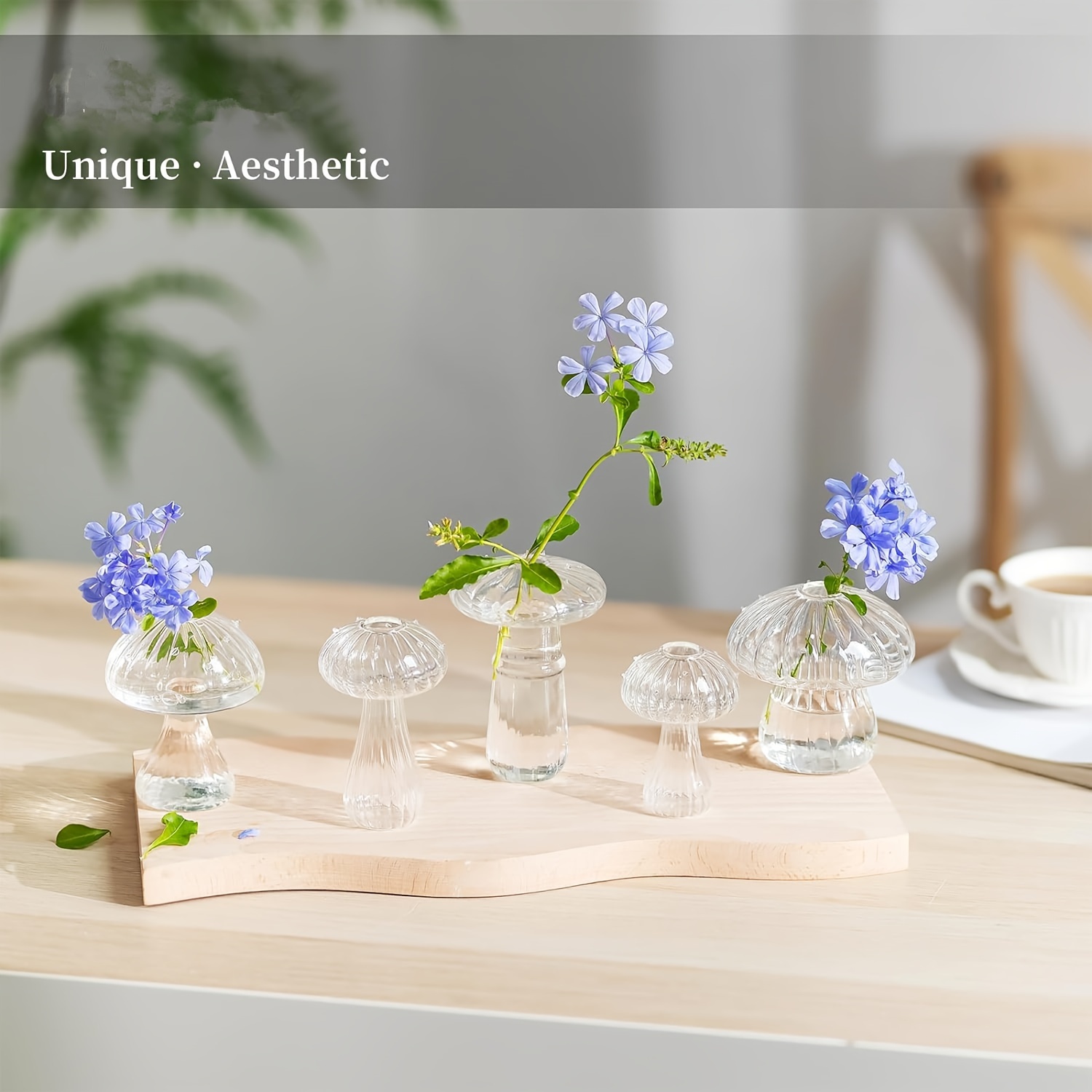 NiHome Set di 2 piccoli vasi in vetro iridescenti, a forma di fungo, per boccioli di fiori, set di mini vasi per decorazione da tavolo, matrimoni, feste