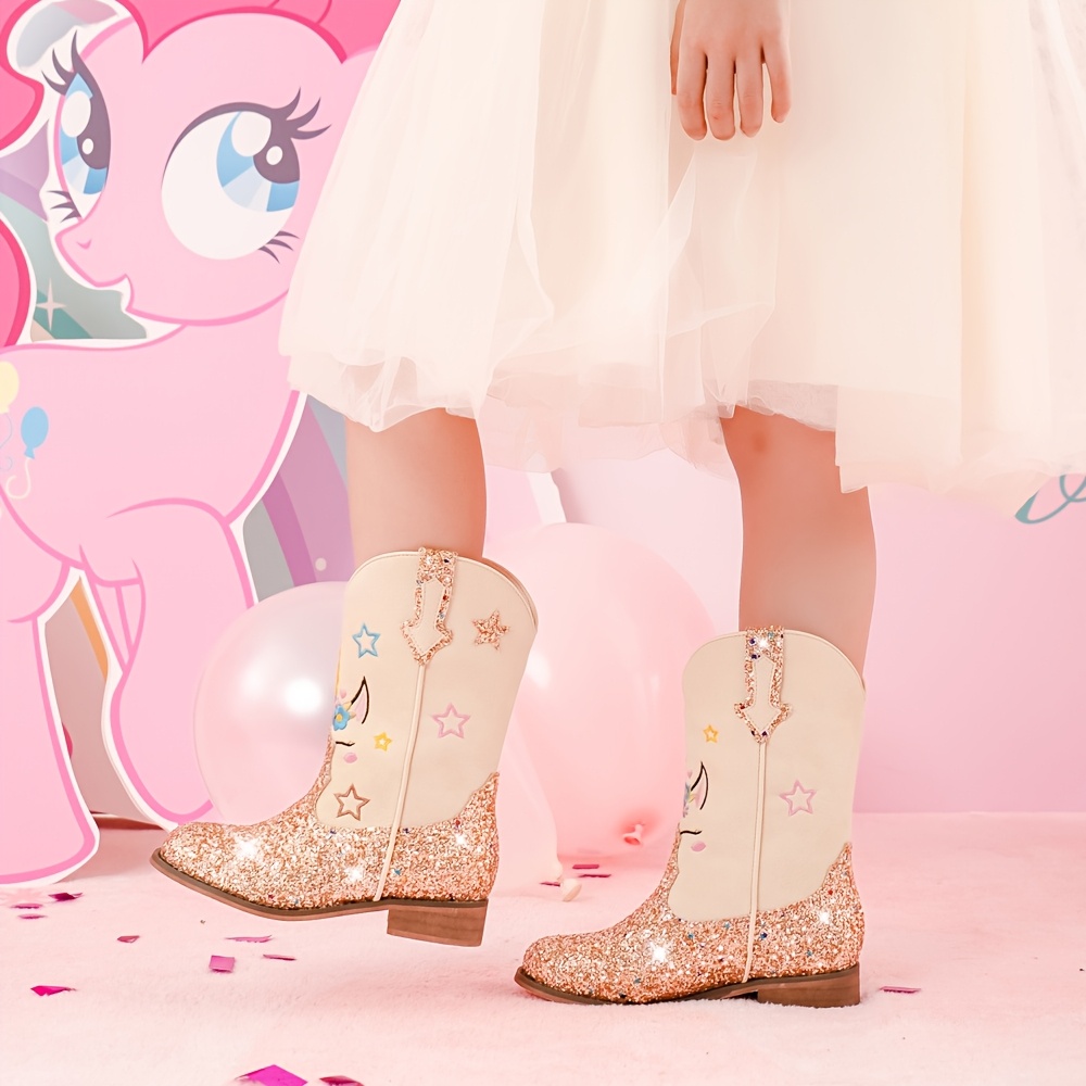 cowgirl boots calf square toe glitter Temu