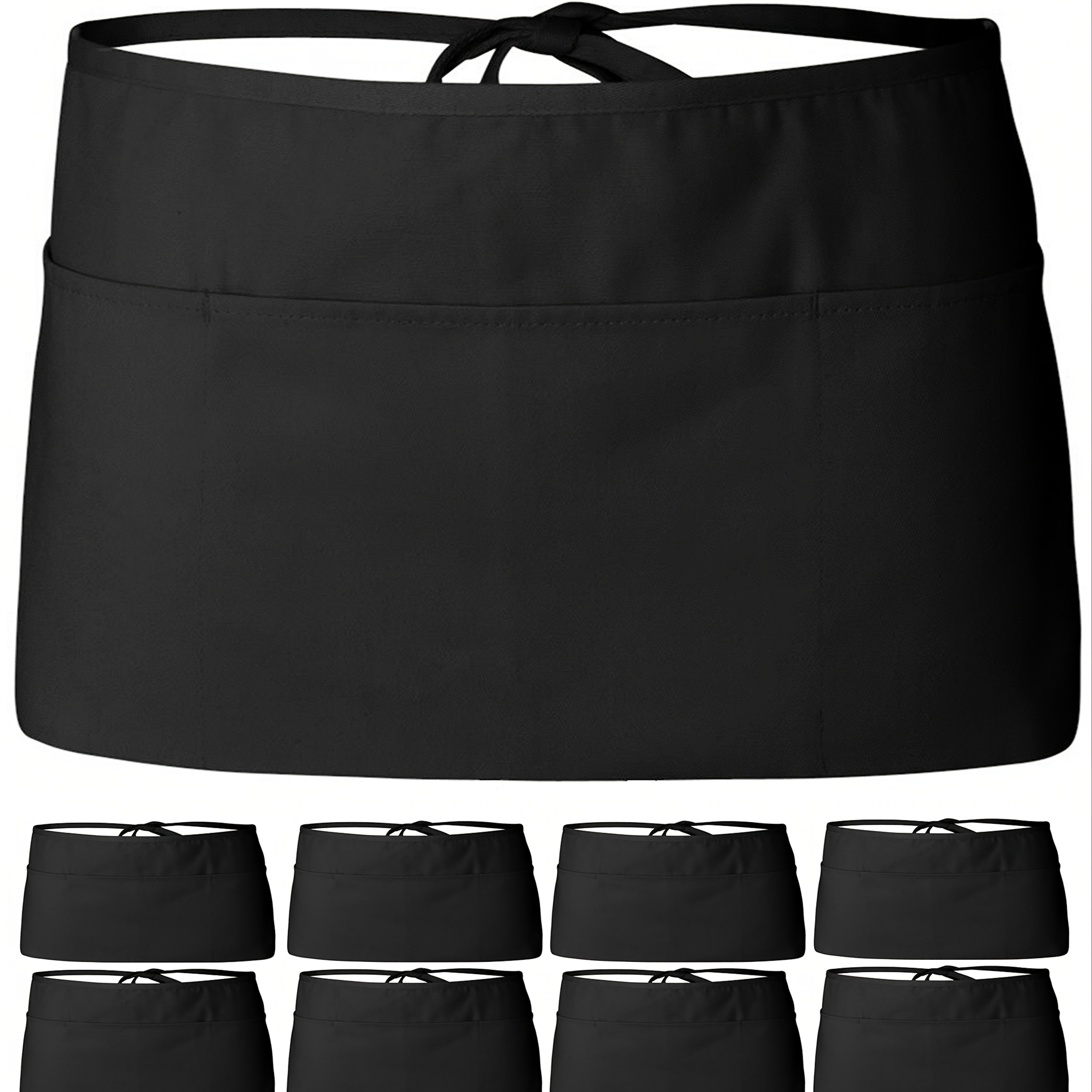 12pcs Black Server Waist Aprons, Durable Polyester Half Aprons for Women - Adjustable Ties, Pockets, Perfect for Kitchen & Dining Room Staff, Dining Room Attire | Clean Aesthetic | Polyester Aprons