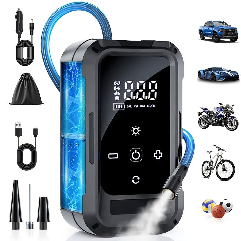 Portable Tire Inflator Air Compressor – Smart Wireless Car Tire Inflator with Digital Pressure Gauge & LED Light | Suitable for Cars, Motorcycles, Bicycles & Balls — Zaynora Luxury Marketplace