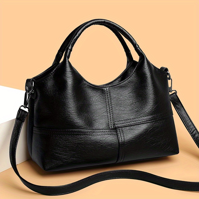 TEMU Retro Soft Ladies Crossbody Handbag - Fashion Stitching Decoration, Portable Dual-, Large Capacity Commuter Leisure All-match Single Item,