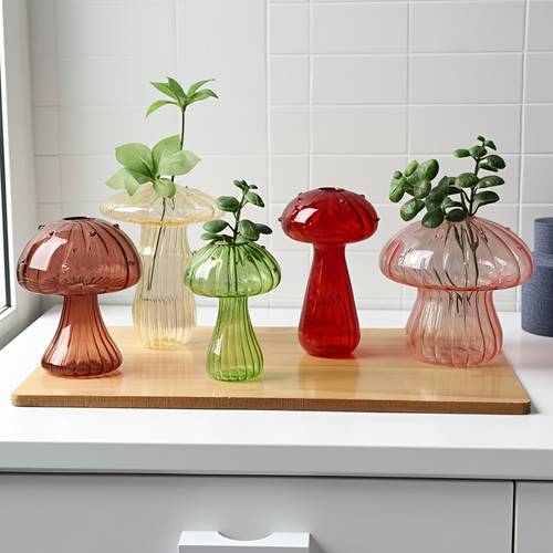 5pcs set mushroom shaped glass vase multicolor flower vases for office kitchen dining room balcony holiday decoration desktop ornament allows observation of