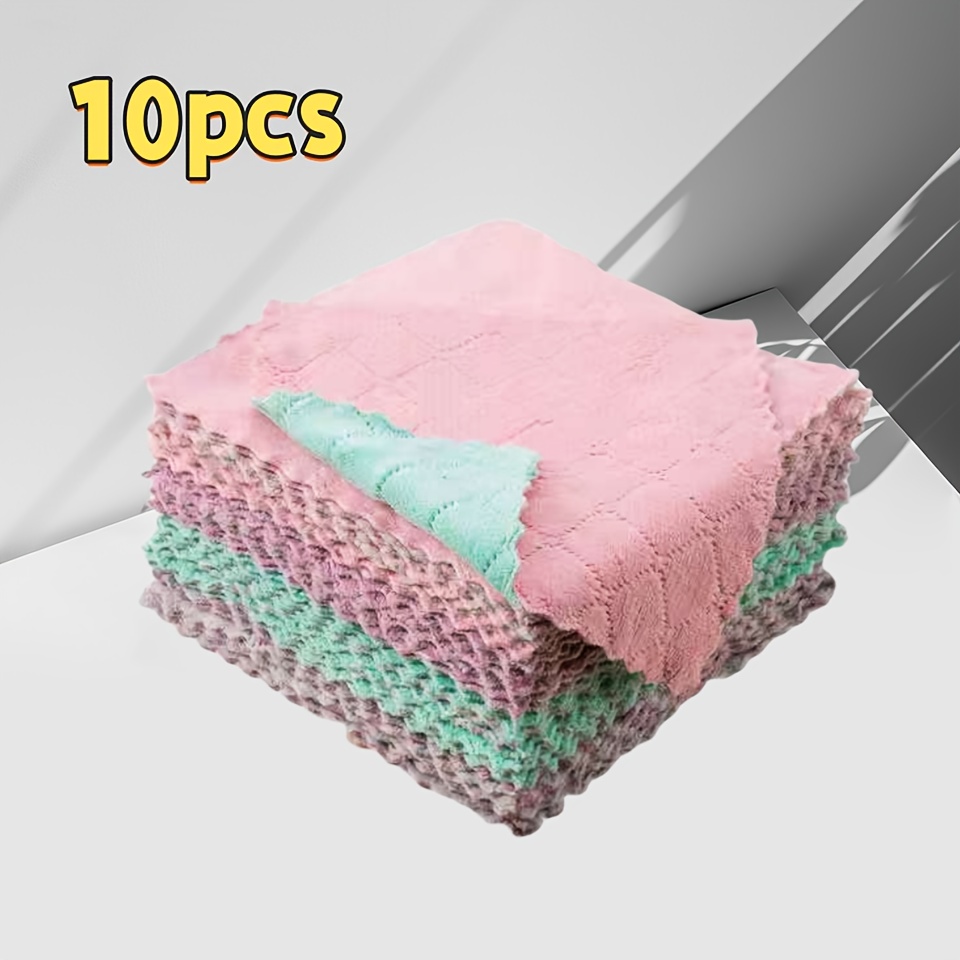 10pcs dual sided super absorbent dish cloths non shedding oil resistant multipurpose wet dry kitchen towels 9 84 x9 84 non shedding oil resistant dish towels wet dry use details 1