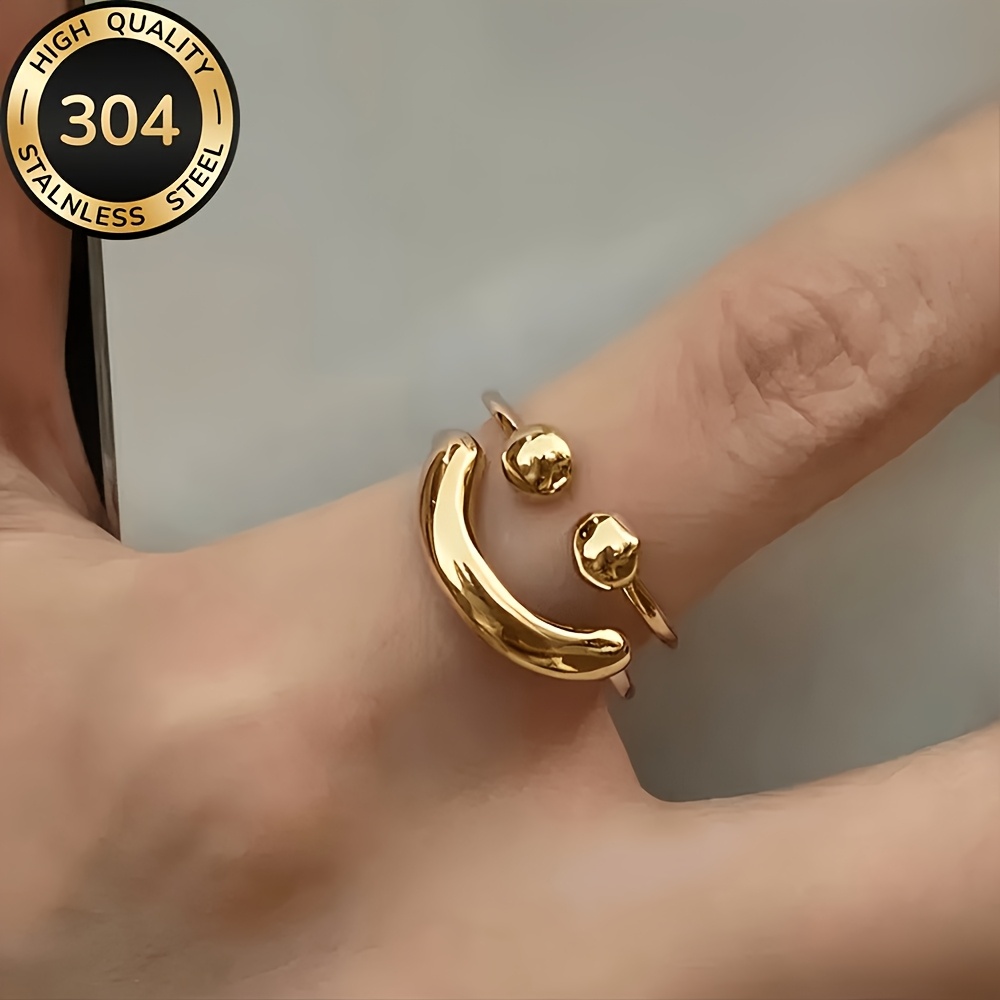 TEMU 1pc Bague Ouverte en Acier Inoxydable 304 304 304, Bague Ouverte Réglable Hypoallergénique de Haute Qualité avec Amusant, Bague Cadeau , Bague