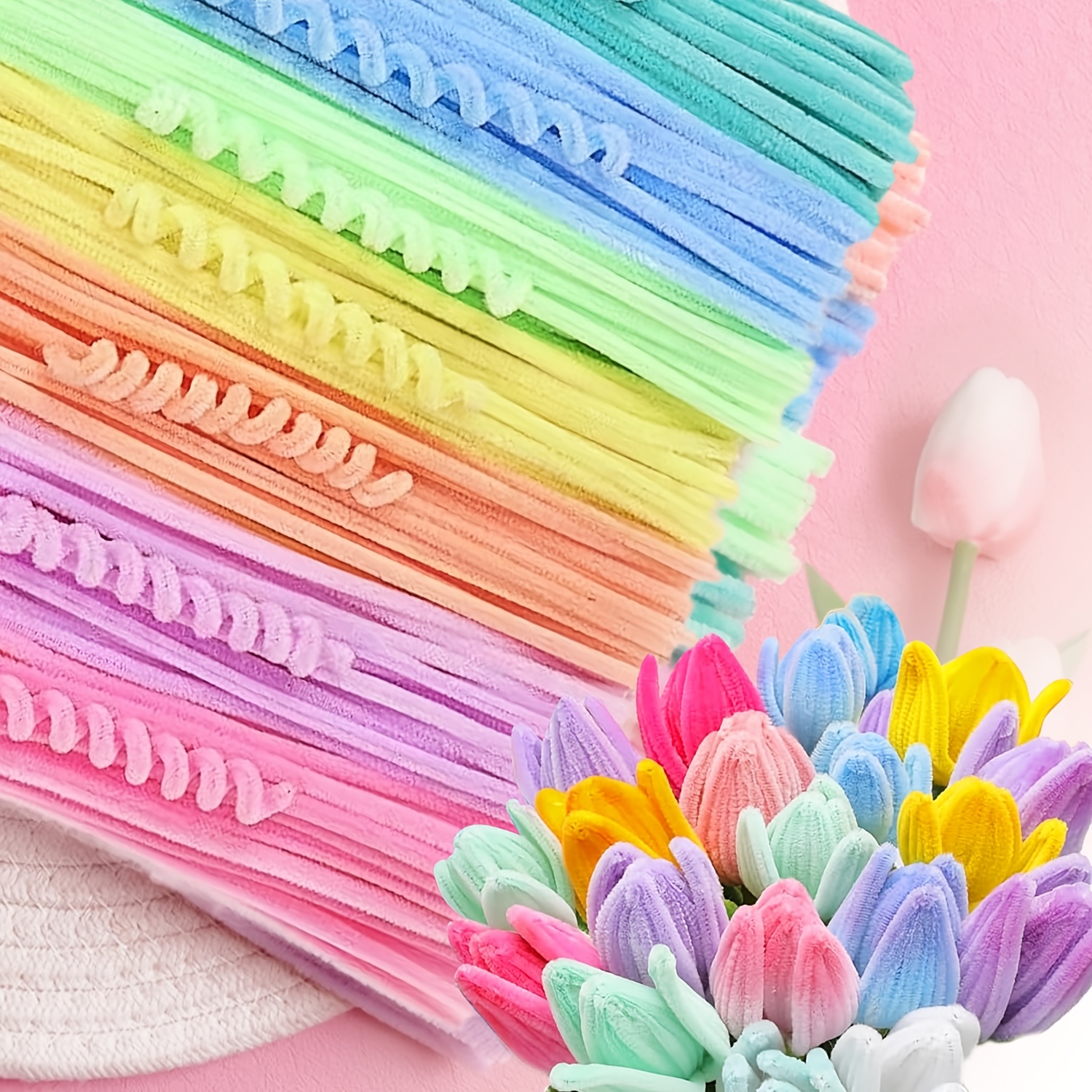 item picture 160pcs macaron colored chenille stems floral diy decoration material   colored craft yarn sticks suitable for   and handmade bouquet making