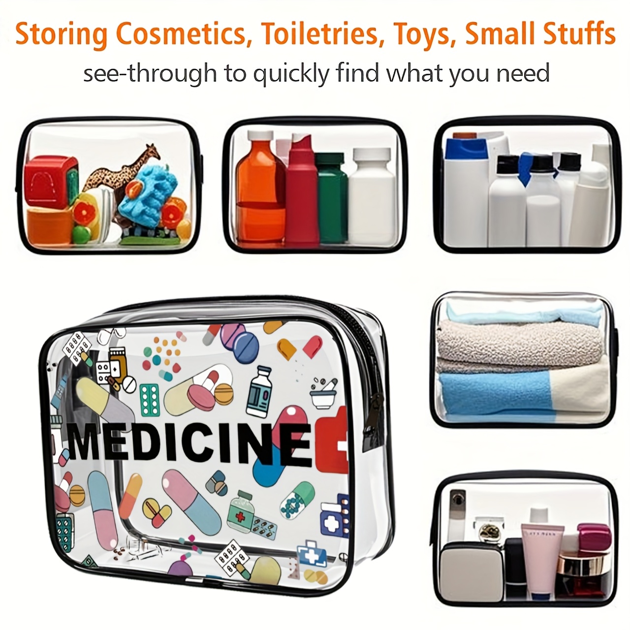 Medicine-Themed High Quality PVC Zippered Cosmetic Bag for Women & Girls - Large Capacity Lightweight Travel Organizer, Easy Wipe-Clean Toiletry Bag with Fade-Resistant Design, TSA-Approved for Daily Use & Trips, Toiletry Travel Bag