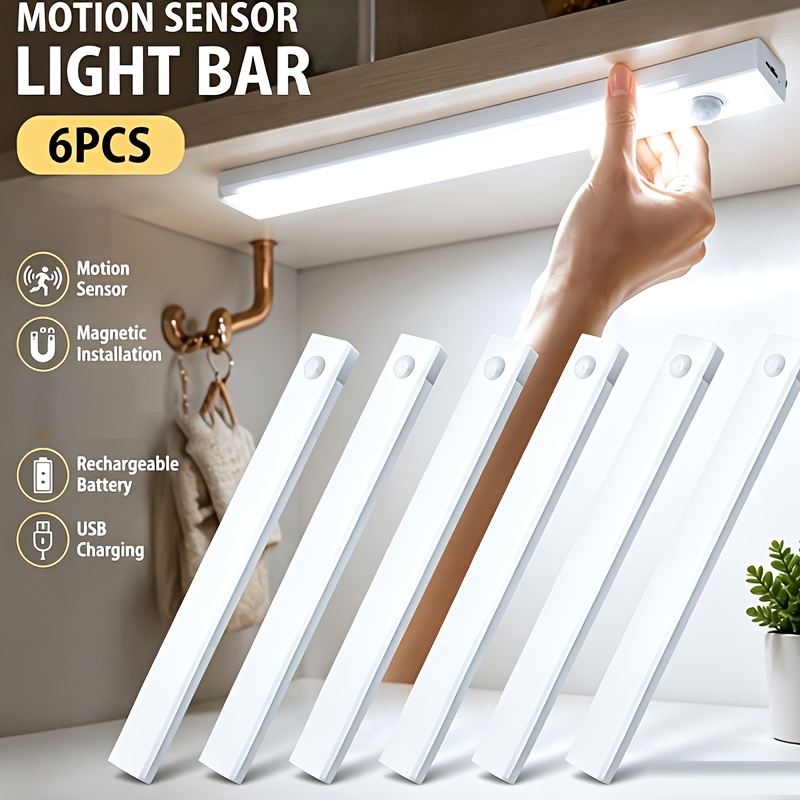 TEMU 6pcs Led Motion Sensor Cabinet Lights, Wireless Usb Rechargeable Under Cabinet Lighting, For Office Kitchen Stairs Hallway Desk Closet