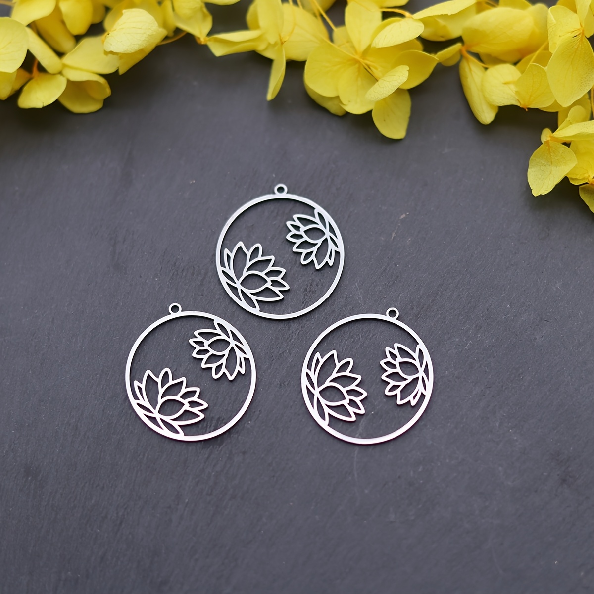 3pcs Round Lotus Charms for DIY Jewellery Making