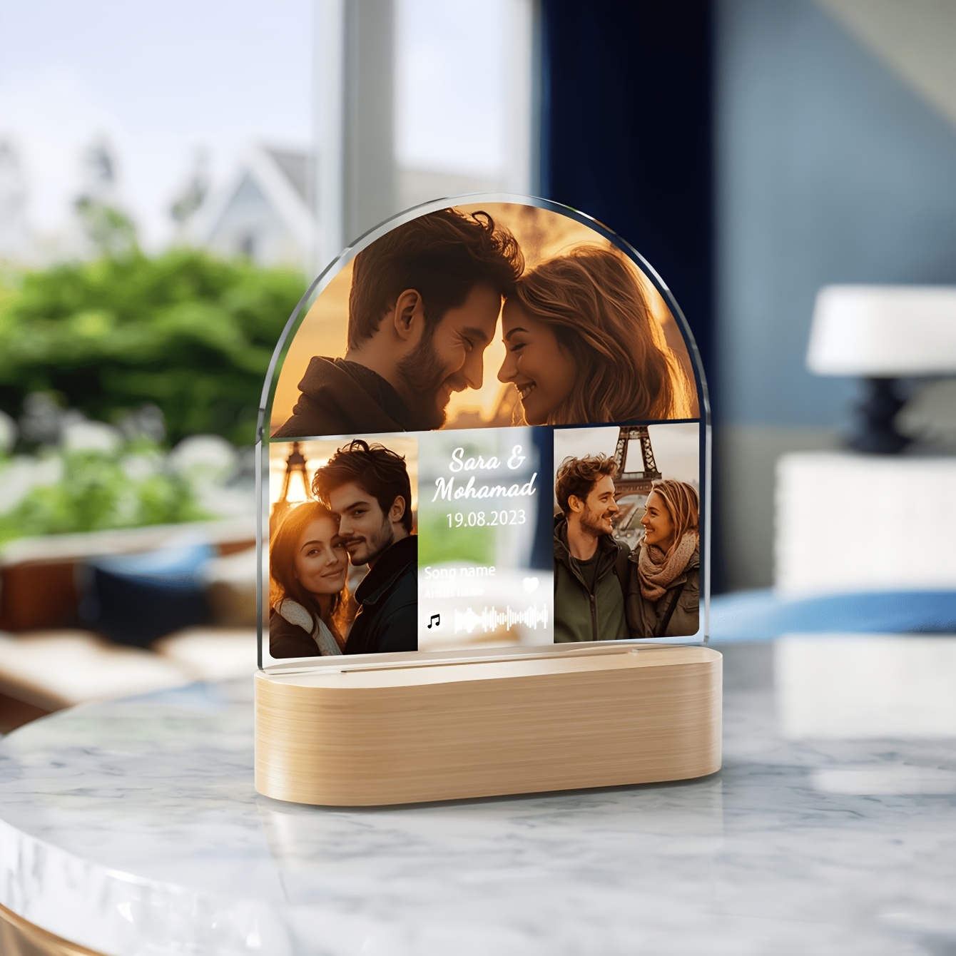 Custom Arch Decor Plaque Night Light with Photos and Soundwave