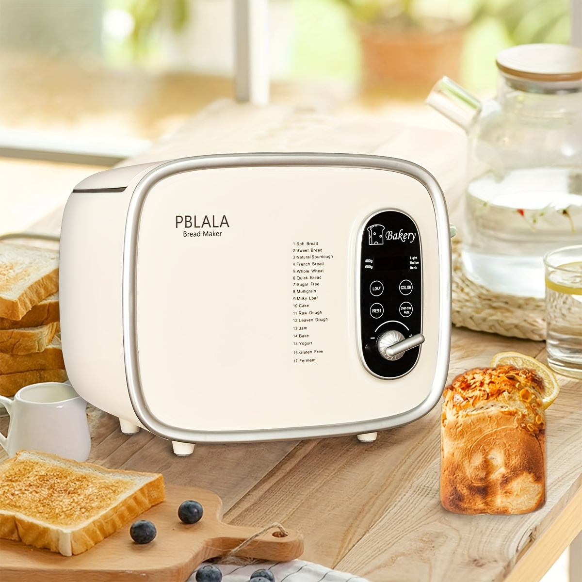 

1.2lb Bread Maker, 17-in-1 Automatic Bread Machine, Customized Automatic Programs Bread Maker, 2 Loaf Sizes, 3 Crust Colors, 15 Hours Delay Timer, 1h Keep Warm, Nonstick Baking Pan, Recipe