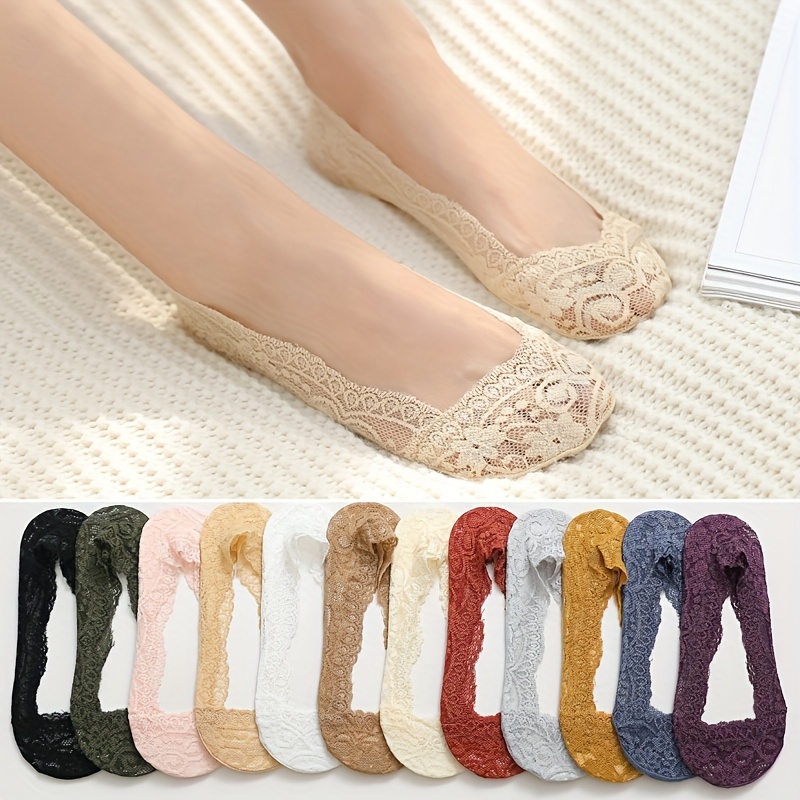 

12 Pairs No Show Lace Socks, Casual & Lightweight Low Cut Invisible Socks, Women's Stockings & Hosiery