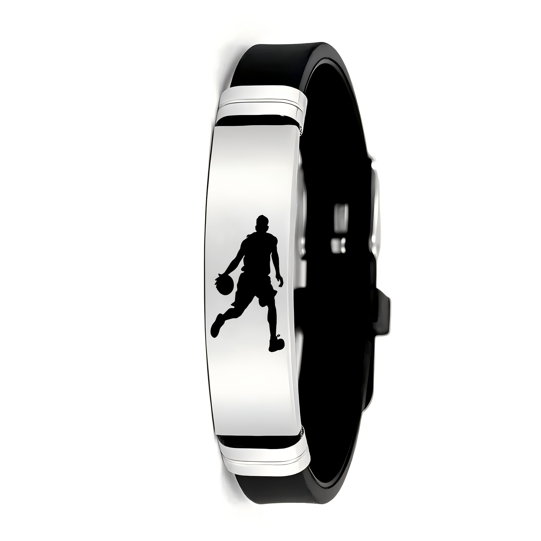 TEMU "silhouette Of A Basketball Athlete" Pattern Fashion Accessory - 202 202 Stainless Steel High-density Silicone Wristband, A Must-have For Fans,