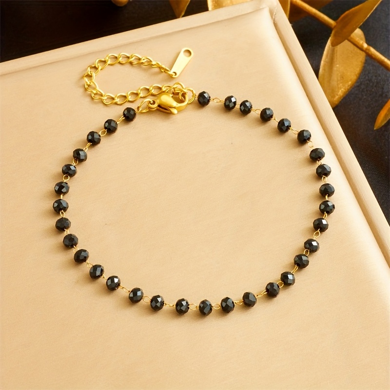 

Bracelet en acier inoxydable noir avec pierre de verre pour cadeaux et